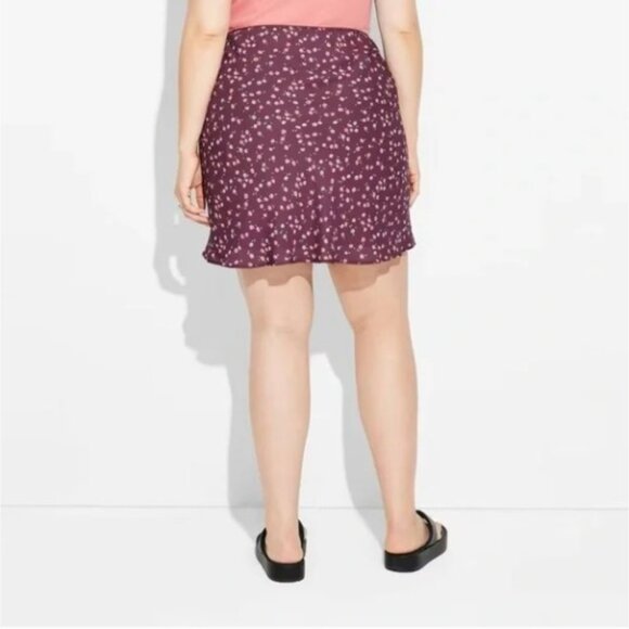 Wild Fable Burgundy Chiffon Floral Mini Skirt 1X - NEW - Picture 2 of 10